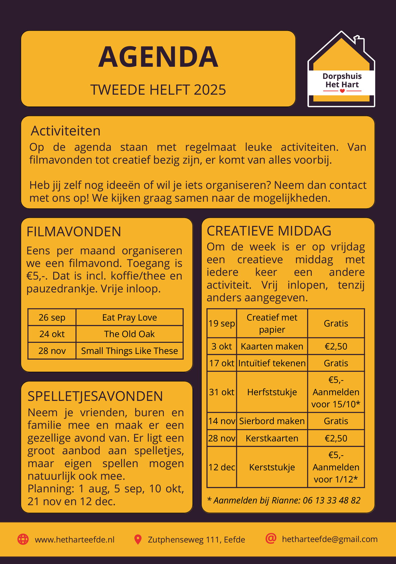 Dorpshuis Het Hart Activiteiten Najaar 2025